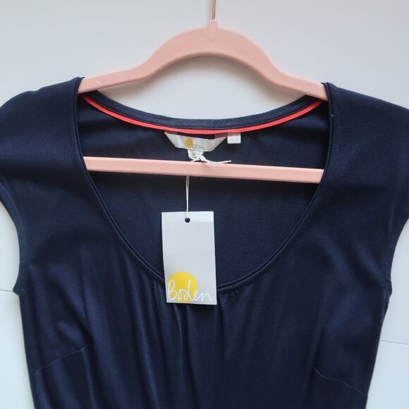 Boden Navy Ruched Waist Cap Sleeve Dress Size 2R - Picture 4 of 8
